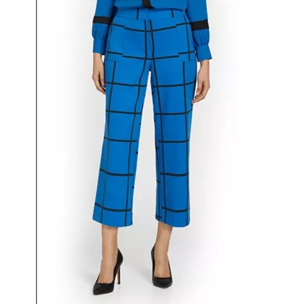 NY&C Women's Wide Leg Capri Ponte Pant High-Waist Stretch Print Blue Size Medium